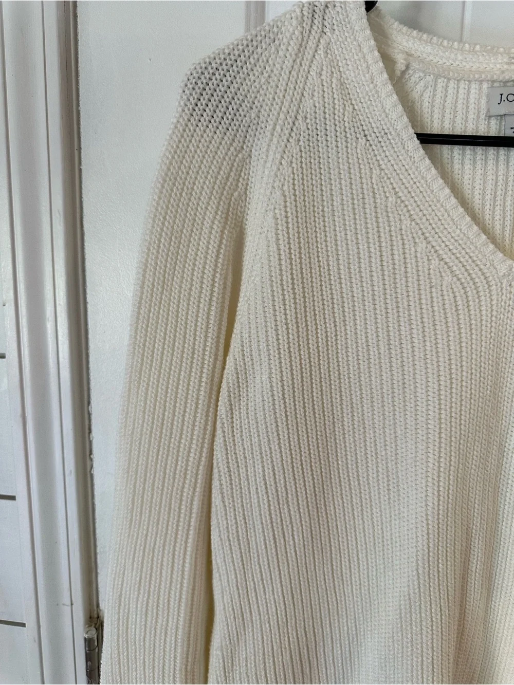 J. Crew Ivory V-Neck Ribbed Sweater 100% cotton